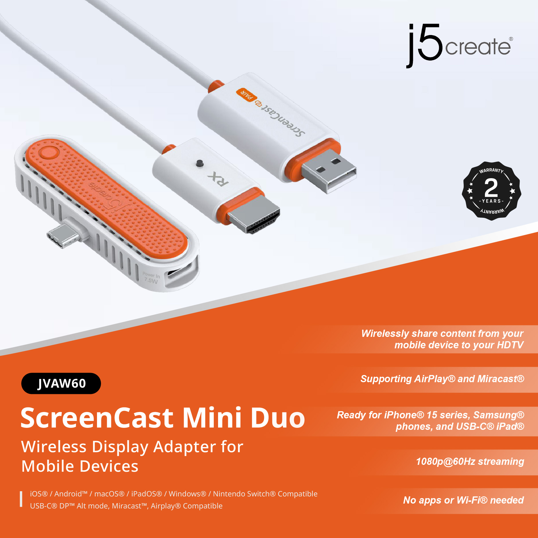 ScreenCast Mini Duo Wireless Display Adapter for Mobile Devices